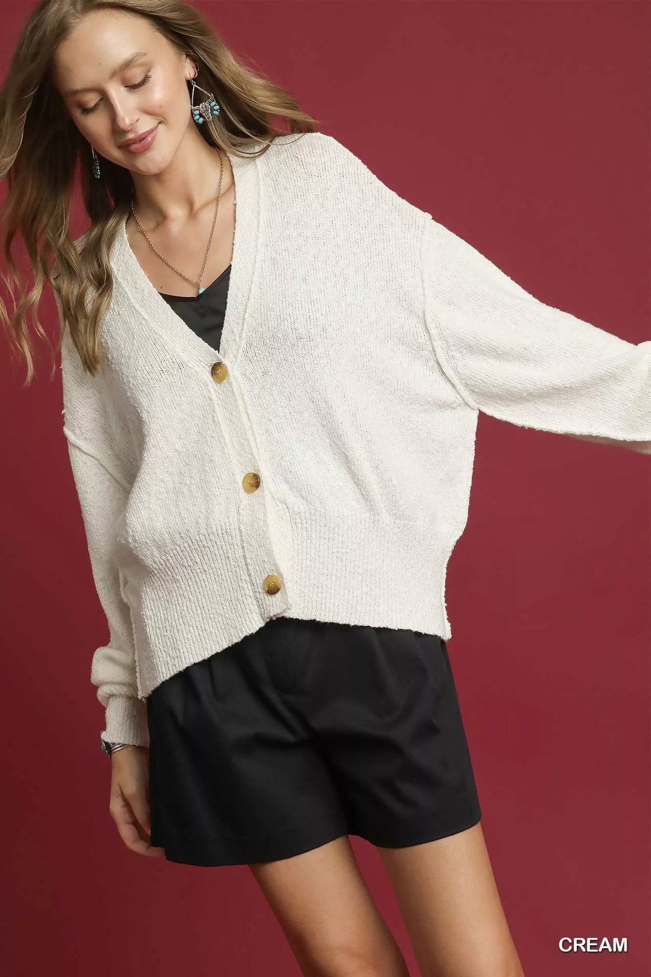Umgee Button-Front V-Neck Knit Cardigan - SwagglyLife Home & Fashion